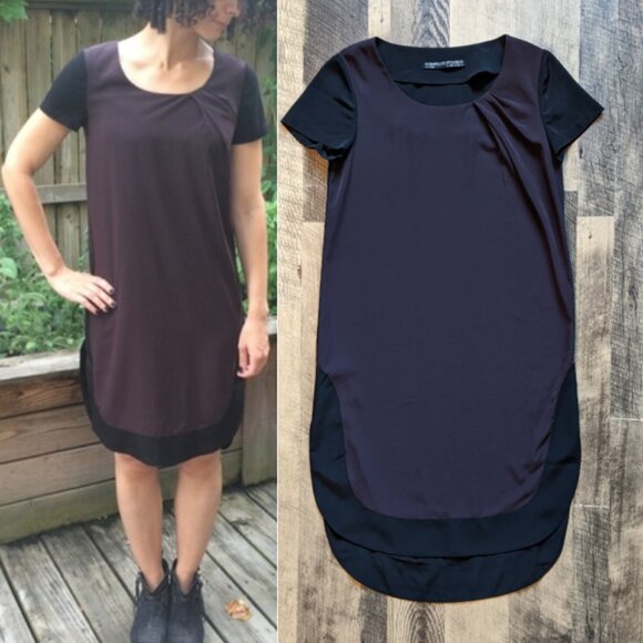 All Saints Lacyn T-Shirt Dress Short Sleeves Relaxed Fit Black Plum - Picture 1 of 6